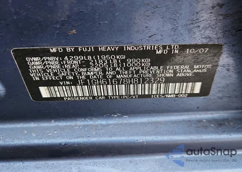 2008 Subaru Impreza 2.5I from USA, damaged, VIN JF1GH61678H812329